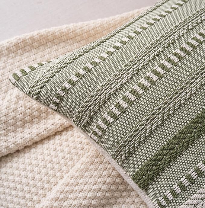 Boho Throw Pillow Covers 18x18 Inch Set of 2, Farmhouse Decorative Couch Pillow Cases, Green Accent Pillows of Bed, Sofa Bedroom Living Room Home Decor Cushion Cover