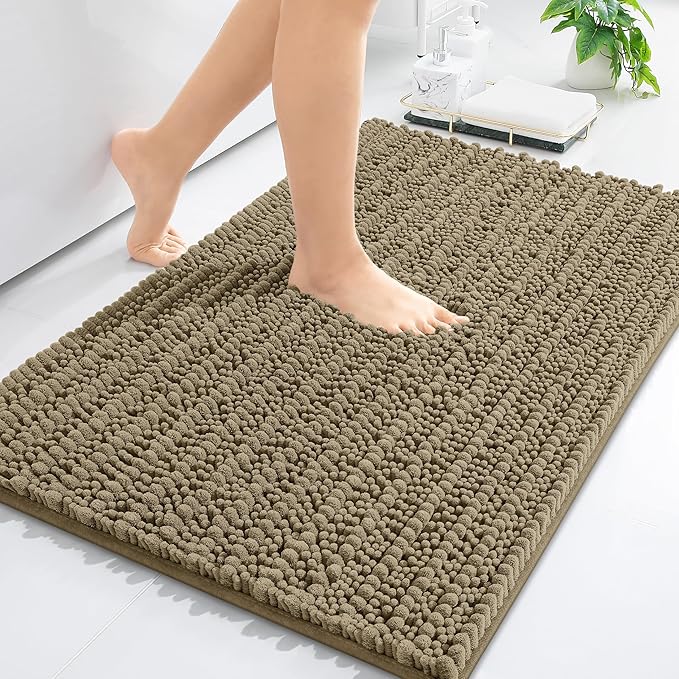 Arotive Luxury Chenille Bathroom Rug Mat, Extra Soft Thick Absorbent Shaggy Bath Rugs, Non-Slip Machine Wash Dry, Plush Bath Mats for Bathroom, Shower and Tub, 34x21, Camel