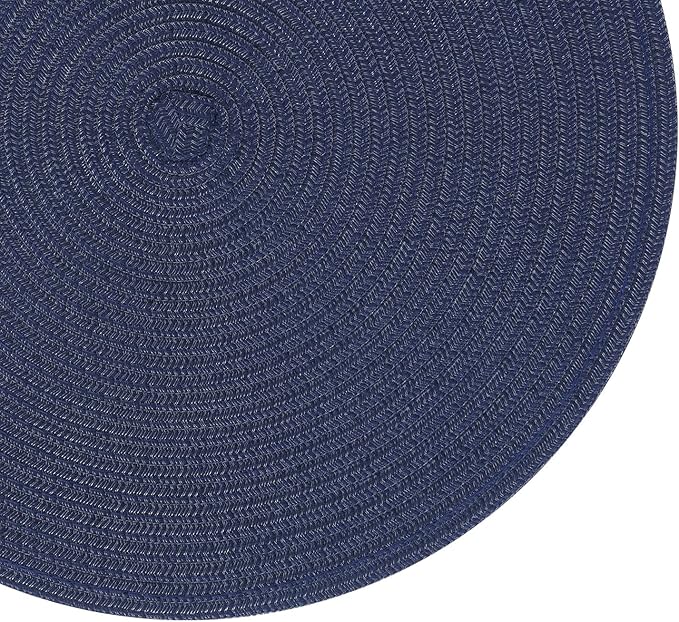 SHACOS 15 inch Navy Blue Round Placemats Set of 12 for Dining Table Woven Braided Circle Place Mats Kitchen Placemat Washable Table Mats