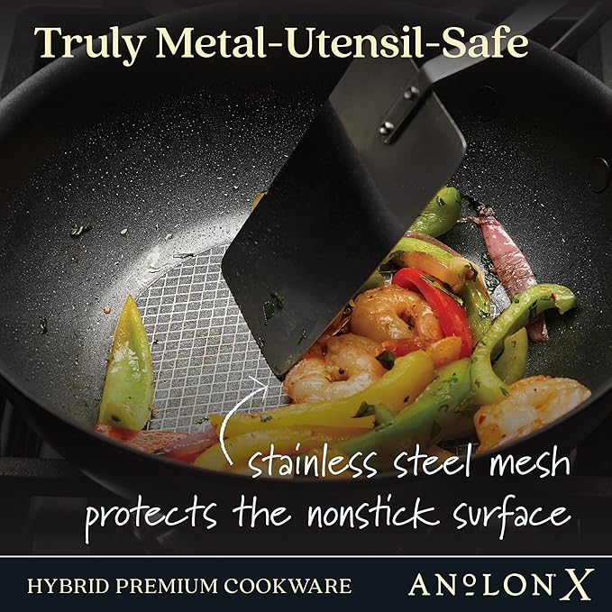 Anolon X Hybrid Nonstick Induction Stir Fry Wok Pan Cookware with Lid, Dishwasher Safe, Compatible with All Stovetops, 10 Inch - Charcoal Gray