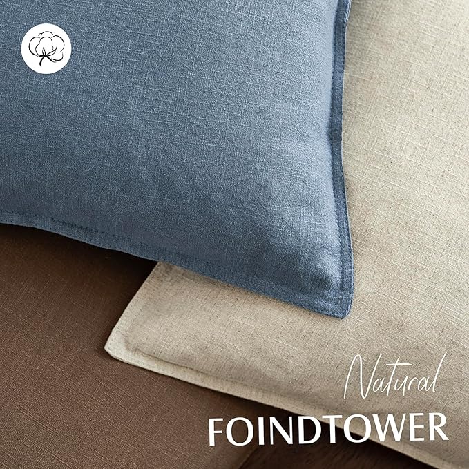Foindtower Set of 2, Decorative Linen Soild Throw Pillow Covers Soft Accent Euro Cushion Case Boho Farmhouse Neutral Pillowcase for Couch Sofa Bedroom Living Room Home Decor 18 x 18 Inch Misty Blue