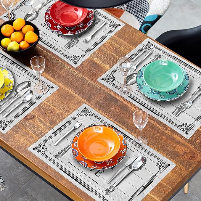 Giwawa Live Laugh Love Placemats Set of 4 Knife Fork Spoon Vintage Style Decorative Linen Table Place Mat Washable Heat Resistant Non Slip for Dining Kitchen Party Holiday 12"x18"