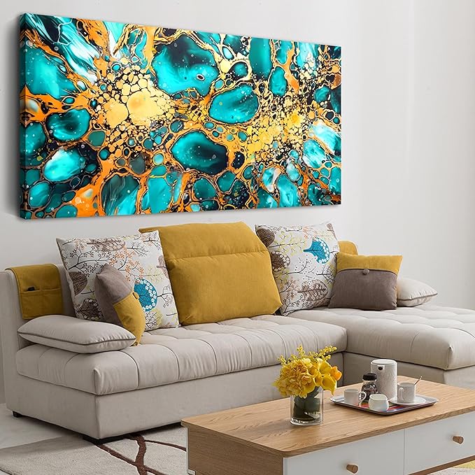 LAOTOART Abstract Canvas Wall-Art for Office - Large Wall Art for Living Room - Teal Wall Decor Ready to Hang Size 29" x 59"