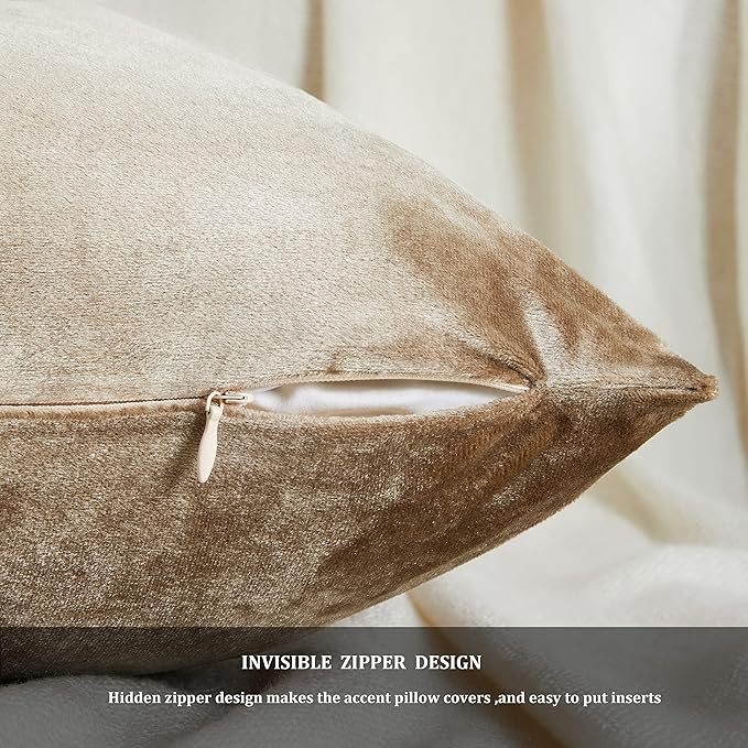 GIGIZAZA Decorative Throw Pillow Covers 16x16, Natural Beige Soft Pillow Covers Velvet, Set of 4 Decor Square Cushion Covers