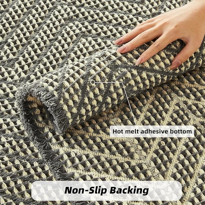 Bath Mats for Bathroom Non Slip,Waffle Luxury Bath Mat,Machine Washable Bath Mat for Shower,Ultra Soft Bathmat,Bluish Grey & Yellow,17"*24"