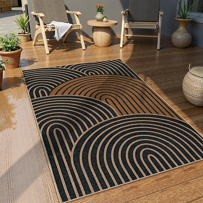 Lahome Modern Rainbow Easy Jute 3x5 Rug, Washable Indoor Outdoor Carpet for Entryway Farmhouse Patio Rug, Non Slip Indoor Door Mat Contemporary Throw Carpet for Porch Guestroom Room Decor
