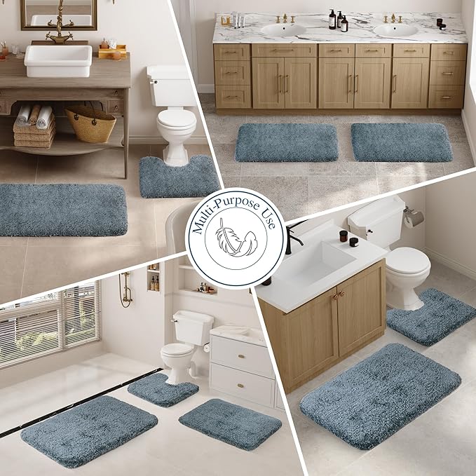 Walensee Non-Slip Bath Mat (16 x 24, Slate) Soft Microfiber Shaggy Bath Mat Machine Washable Thick Plush Rug for Shower