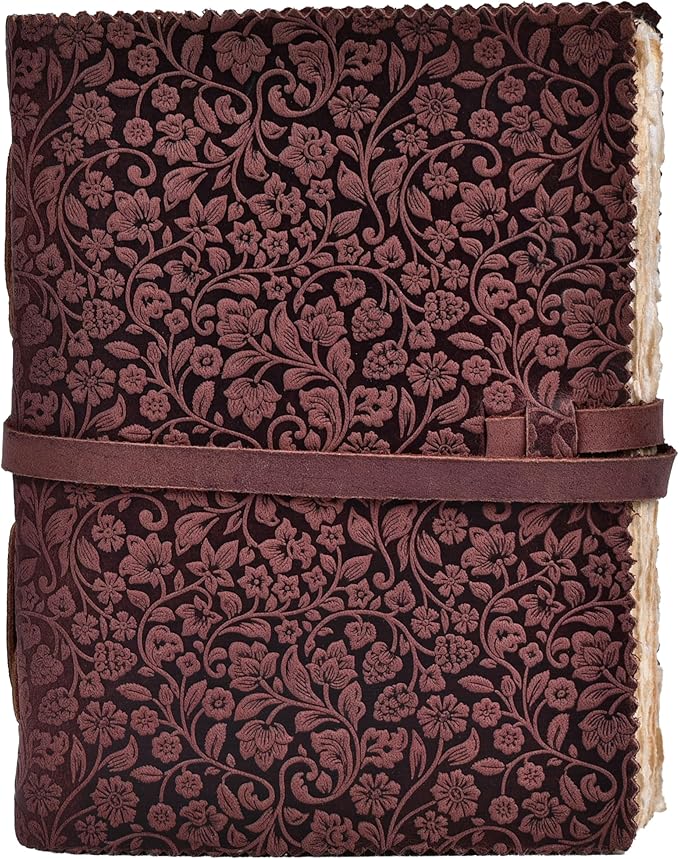 LEATHER VILLAGE Leather Bound Floral Embossed Journal for Women Men - 200 Pages, 13X8 Inches, Fuchsia - Book of Shadows, Vintage Blank Paper Travel Diary, Notebook for Writing, Drawing, Sketchbook