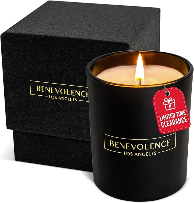 Benevolence LA Clearance Candles Bergamot & Jasmine Scented Candle | Soy Black Candle for Home | Gifts for Women and Men | Home Fragrance | Aromatherapy | 6oz