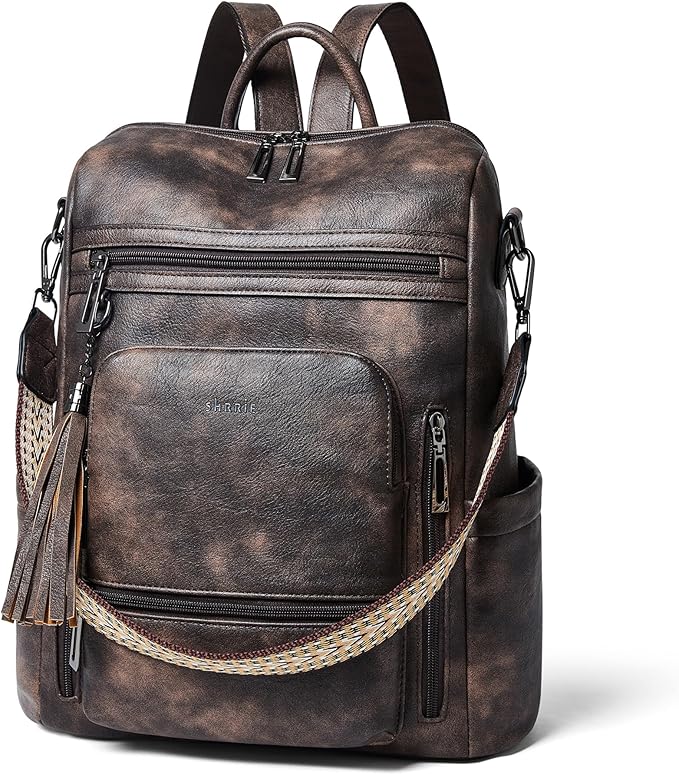 Shrrie Vegan Leather Laptop Backpack for Women 15.6 inch Work Backpack Fashion Travel Backpack Purse for Travel College Work