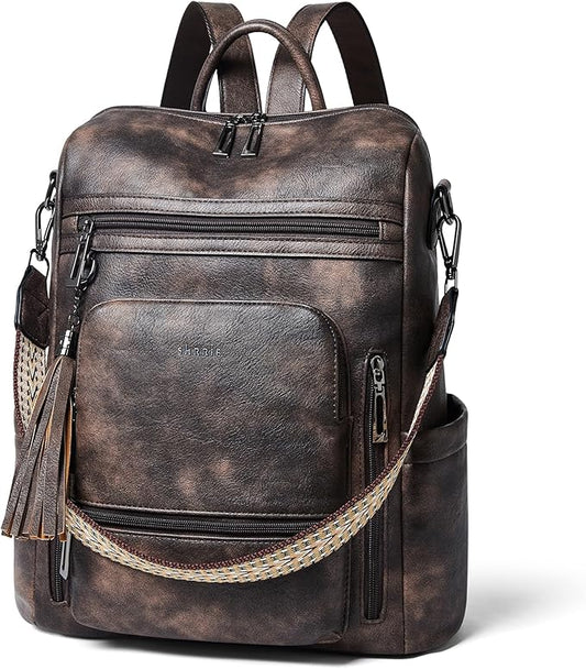 Shrrie Vegan Leather Laptop Backpack for Women 15.6 inch Work Backpack Fashion Travel Backpack Purse for Travel College Work