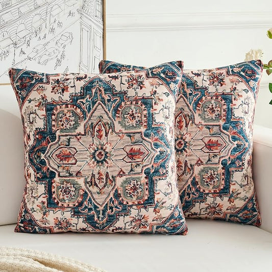 Boho Throw Pillow Covers 20x20 inch Set of 2,Boho Vintage Carpet Pattern Antique Ethnic Decor Double Sided Pattern Cushion Cover Soft Pillow Case Living Sofa Room Bed Square Pillow Cover