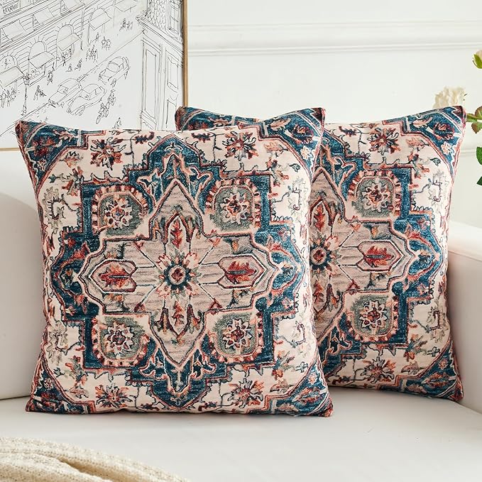 Boho Throw Pillow Covers 26x26 inch Set of 2,Boho Vintage Carpet Pattern Antique Ethnic Decor Double Sided Pattern Cushion Cover Soft Pillow Case Living Sofa Room Bed Square Pillow Cover