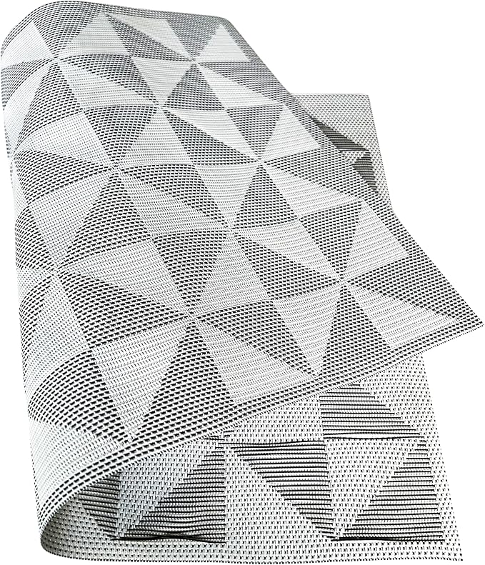 Placemat,Blending Color Durable Woven Vinyl Placemat Washable Heat-Resistant Anti-Skid Kitchen Dining Table Mats (Set of 4, White Black)