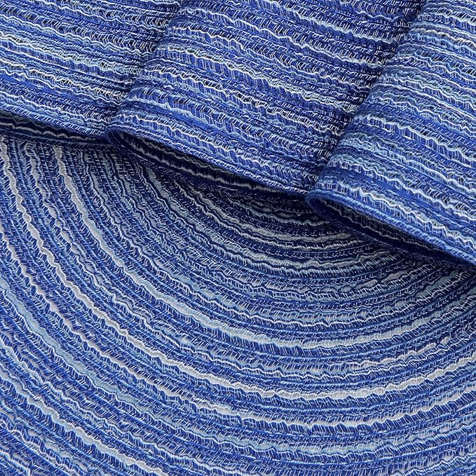 SHACOS Round Braided Placemats Set of 8 Round Table Mats for Dining Tables Washable Fabric Kitchen Table Place Mats (Blue White, 8)