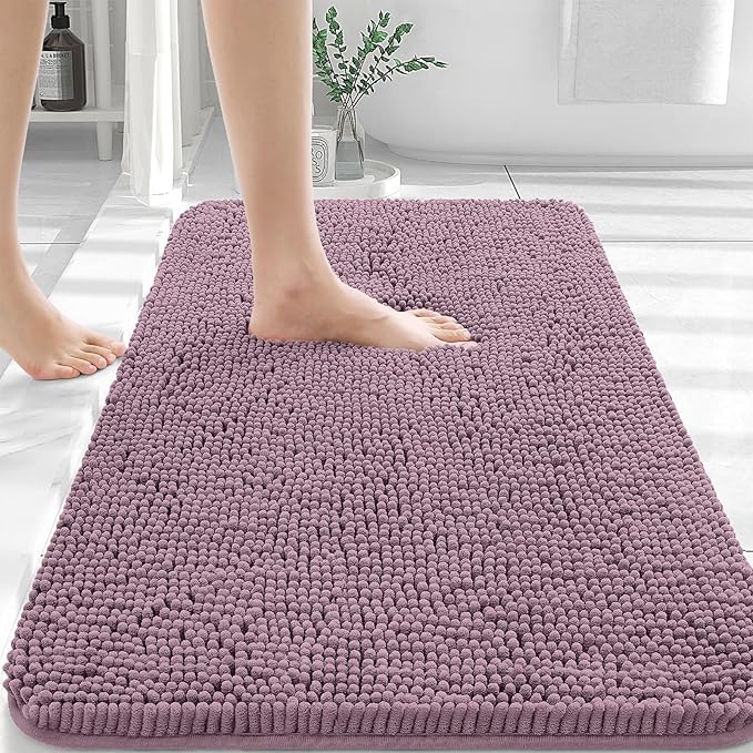OLANLY Bathroom Rugs 30x20, Extra Soft Absorbent Chenille Bath Rugs, Rubber Backing Quick Dry, Machine Washable Bath Mats for Bathroom Floor, Tub and Shower, Home Decor Accessories, Deep Plum