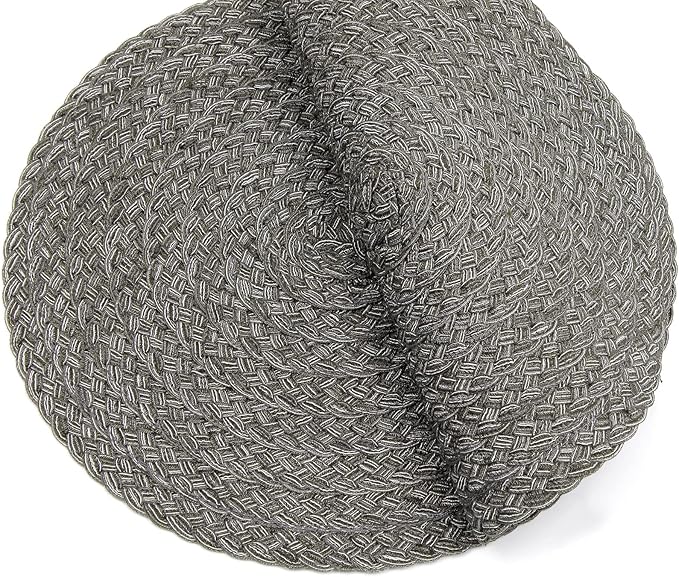 SHACOS Round Braided Placemats Set of 6 Thick Woven Placemats Washable 15 inch Circle Place Mats Non Slip Table Mats for Dining Table, Gray White