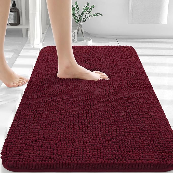 OLANLY Bathroom Rugs 30x20, Extra Soft Absorbent Chenille Bath Rugs, Rubber Backing Quick Dry, Machine Washable Bath Mats for Bathroom Floor, Tub and Shower, Home Decor Accessories, Burgundy