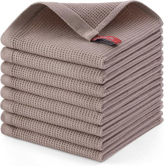 Homaxy 100% Cotton Waffle Weave Dish Cloths - 8 Pack Soft and Absorbent Dish Towels - 12 x 12 Inches Quick Dry Dish Rags - Brown