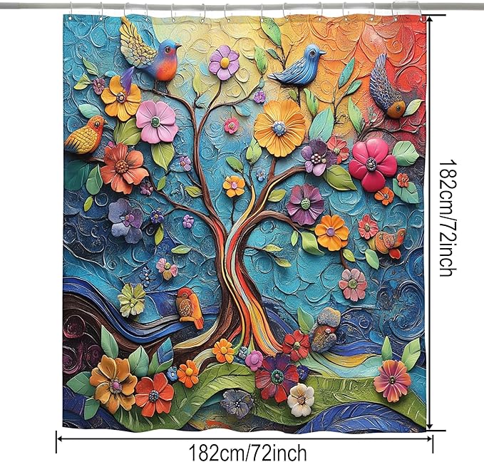 Bohemian Bathroom Curtain Colorful Boho Floral Print Beautiful Bright Polyester Fabric Cloth Shower Curtain for Bathroom Decoration, 72"x72"