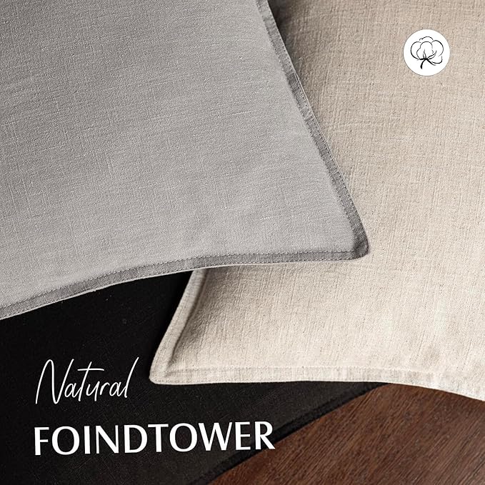 Foindtower Pack of 2, Decorative Linen Soild Throw Pillow Covers Soft Accent Cushion Case Boho Farmhouse Pillowcase for Chair Couch Sofa Bedroom Living Room Home Decor 16 x 16 Inch Light Rustic Gray