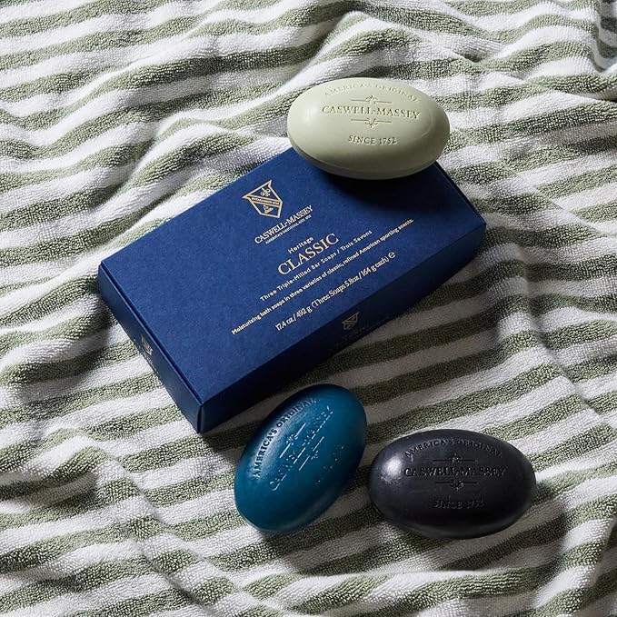 Caswell-Massey Men’s Bar Soap Gift Set - Newport, Oaire & Greenbriar - Moisturizing Triple-Milled Body Wash Bars for All Skin Types, Plant-Based & Essential Oils Formula, Made in USA, 3 x 5.8 oz