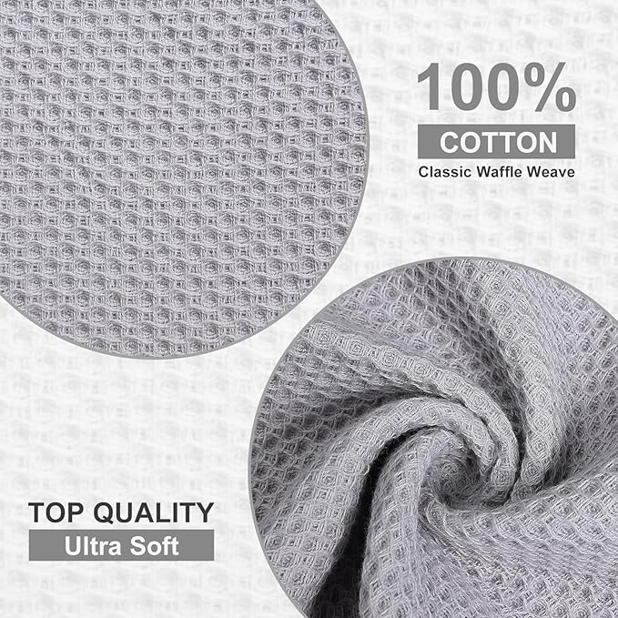 Homaxy 100% Cotton Waffle Weave Kitchen Towels, 13 x 28 Inches Super Absorbent and Machine Washable Dish Towels for Drying Dishes, 4-Packs, Light Grey