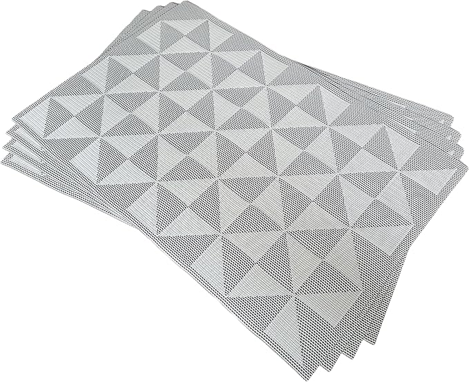 Placemat,Blending Color Durable Woven Vinyl Placemat Washable Heat-Resistant Anti-Skid Kitchen Dining Table Mats (Set of 4, White Black)