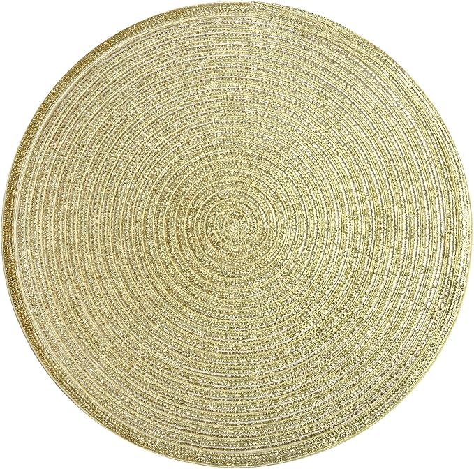 SHACOS Gold Glitter Round Placemats Set of 6 Bling Circle Place Mats Washable Table Mats for Christmas Holiday Party Wedding Shower Table Decor (6, Gold)