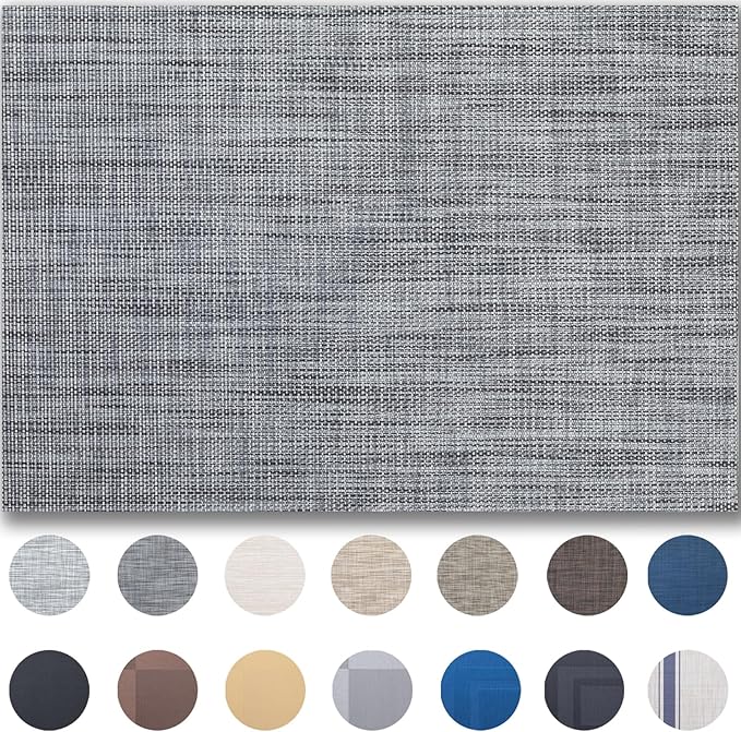 Placemat Set of 4 - Easy Clean Woven Vinyl Placemats for Dining Table, Indoor/Outdoor Place Mats, Washable PVC Table Mats（Dark Gray）