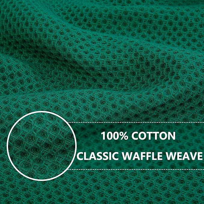 Homaxy 100% Cotton Waffle Weave Kitchen Dish Towels, Ultra Soft Absorbent Quick Drying Cleaning Towel, 13 x 28 Inches, 4-Pack, Dark Green