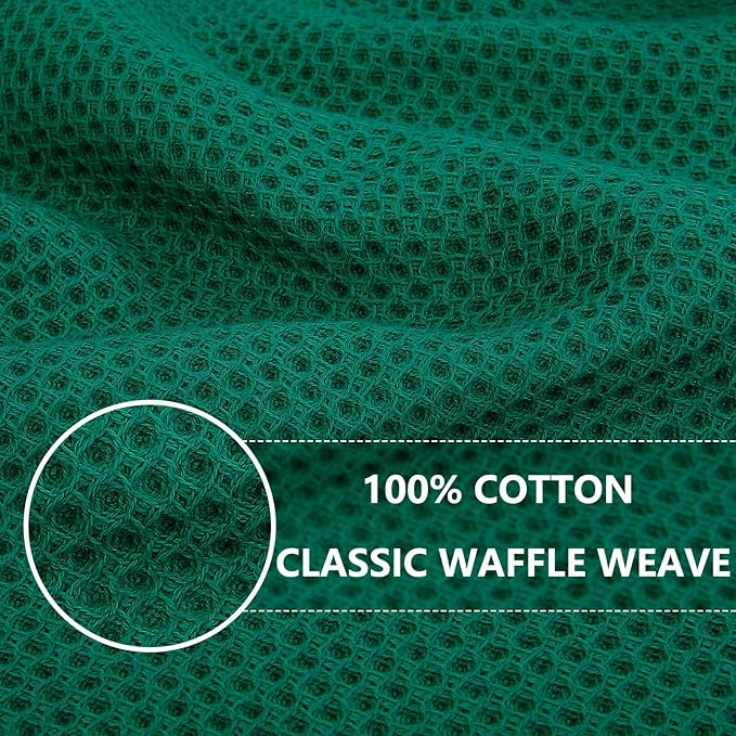 Homaxy 100% Cotton Waffle Weave Kitchen Dish Towels, Ultra Soft Absorbent Quick Drying Cleaning Towel, 13 x 28 Inches, 12-Pack, Dark Green