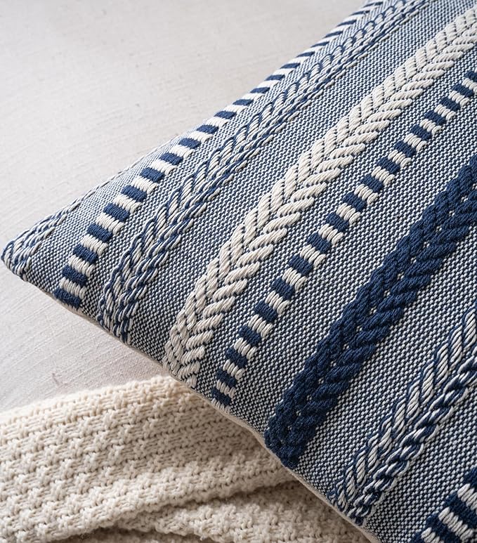 Boho Throw Pillow Covers 20x20 Inch Set of 2, Farmhouse Decorative Couch Pillow Cases, Navy Blue Accent Pillows of Bed, Sofa Bedroom Living Room Home Decor Cushion Cover