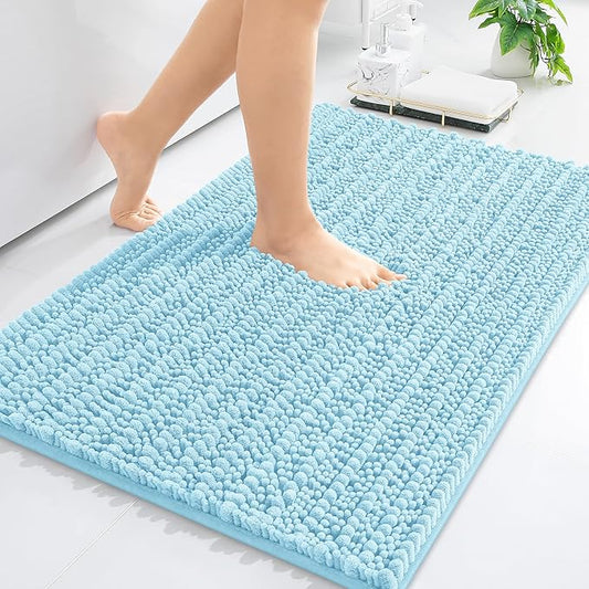 Arotive Luxury Chenille Bathroom Rug Mat, Extra Soft Thick Absorbent Shaggy Bath Rugs, Non-Slip Machine Wash Dry, Plush Bath Mats for Bathroom, Shower and Tub, 34x21, Blue