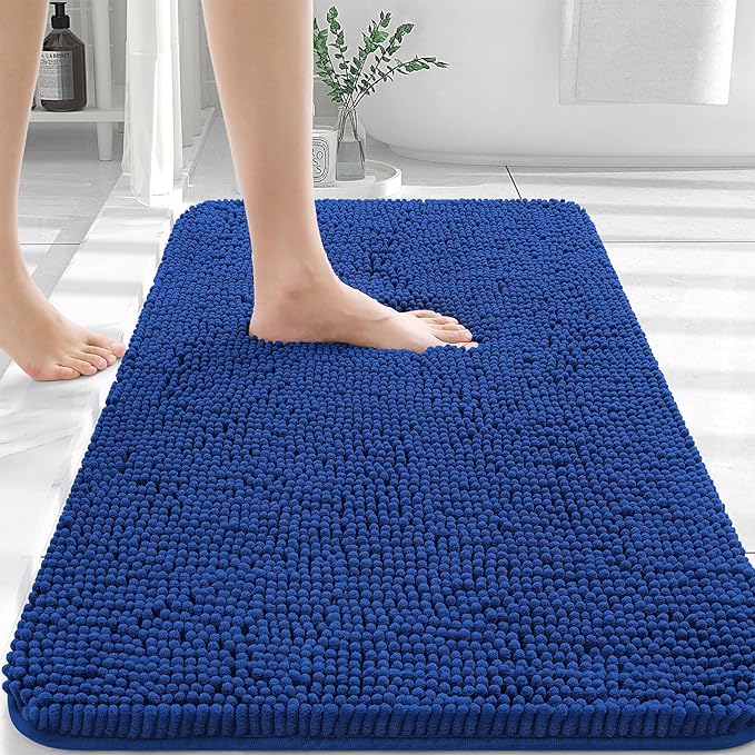OLANLY Bathroom Rugs 36x24, Extra Soft Absorbent Chenille Bath Rugs, Rubber Backing Quick Dry, Machine Washable Bath Mats for Bathroom Floor, Tub and Shower, Home Decor Accessories, Royal Blue