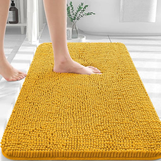 OLANLY Bathroom Rugs 36x24, Extra Soft Absorbent Chenille Bath Rugs, Rubber Backing Quick Dry, Machine Washable Bath Mats for Bathroom Floor, Tub and Shower, Home Decor Accessories, Golden Yellow