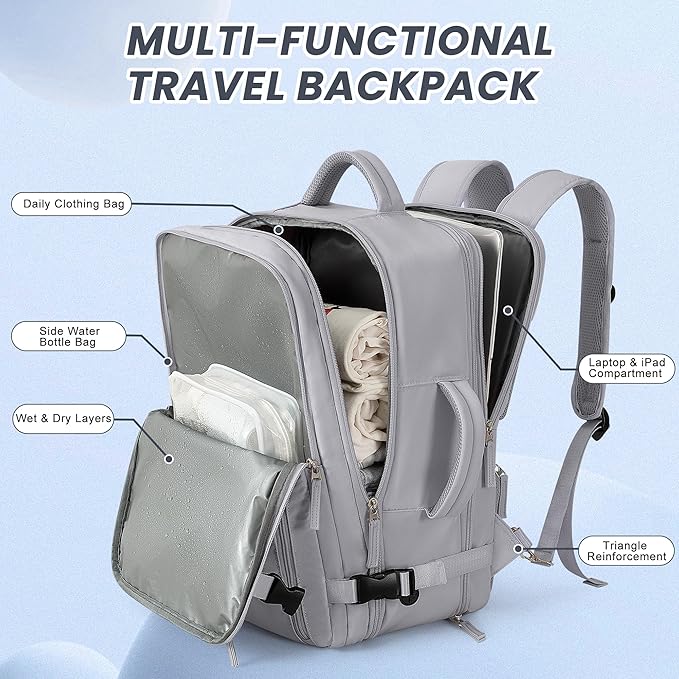 Beraliy Large Travel Backpack, Airline Approved Carry On Backpack, 16 Laptop Backpack,Waterproof Personal Item Bag, Business Hiking Weekender Overnight Bag, Dark Gray