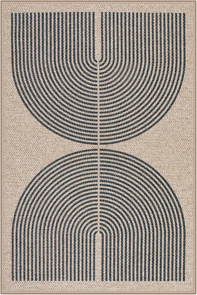 Lahome Rainbow Easy Jute Rug, 2x3 Farmhouse Kitchen Rugs Non Slip Washable Entryway Rug, Neutral Non Slip Non Shedding Low Pile Indoor Outdoor Door Mats for Porch Foyer