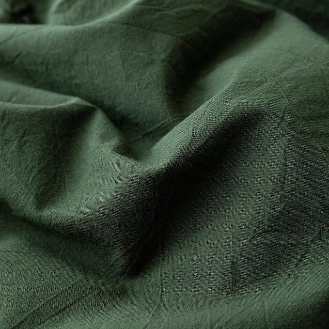 JIYUAN 100% Washed Cotton Duvet Cover Set 3 Pieces Full, 1 Duvet Cover 80x90 Inches(Comforter Not Included) and 2 Pillowcases,Linen Feel Bedding Set Comfy and Breathable,Forest Green