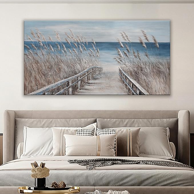 Canvas Wall Art Decor Large Wall Art for Living Room Vintage Coastal Wall Art Prints Landscape Beach Wall Art Decorations Blue Artwork for Walls Bedroom Office Kitchen Wall Decor 24" X 48"