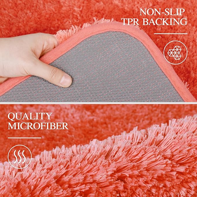 Walensee Bathroom Rug Non Slip Bath Mat (16 x 24, Iiving Coral) Water Absorbent Soft Microfiber Shaggy Bathroom Mat Machine Washable Bath Rug Thick Plush Rugs for Shower