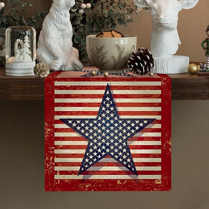 Star 4July Burlap Table Runner Seasonal Spring Fall Kitchen Dining Linen Table Decoration for Indoor Outdoor Home Party Dinner 13x72 Inch