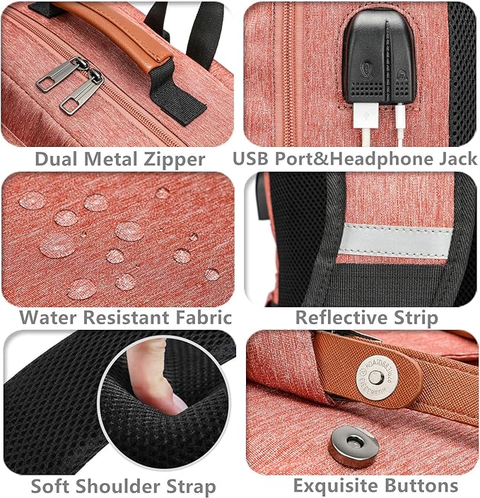 HFSX Laptop Backpack Women Men College Backpacks Bookbag Vintage Backpack Book Bag Fashion Back Pack Anti Theft Travel Backpacks with Charging Port fit 15.6 Inch Laptop Pink