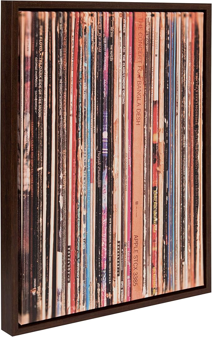 Kate and Laurel Sylvie Record Album Sleeves Framed Canvas Wall Art by Robert Cadloff, 18x24 Walnut Brown