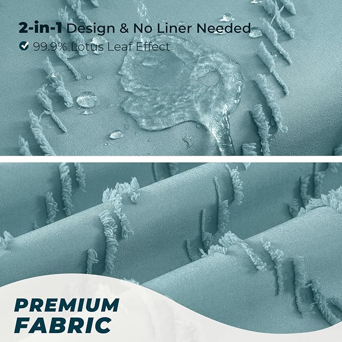 Teal Shower Curtain Boho Farmhouse Shower Curtain 72 x 72 Tufted Chevron Textured Minimalist Shower Curtains for Bathroom