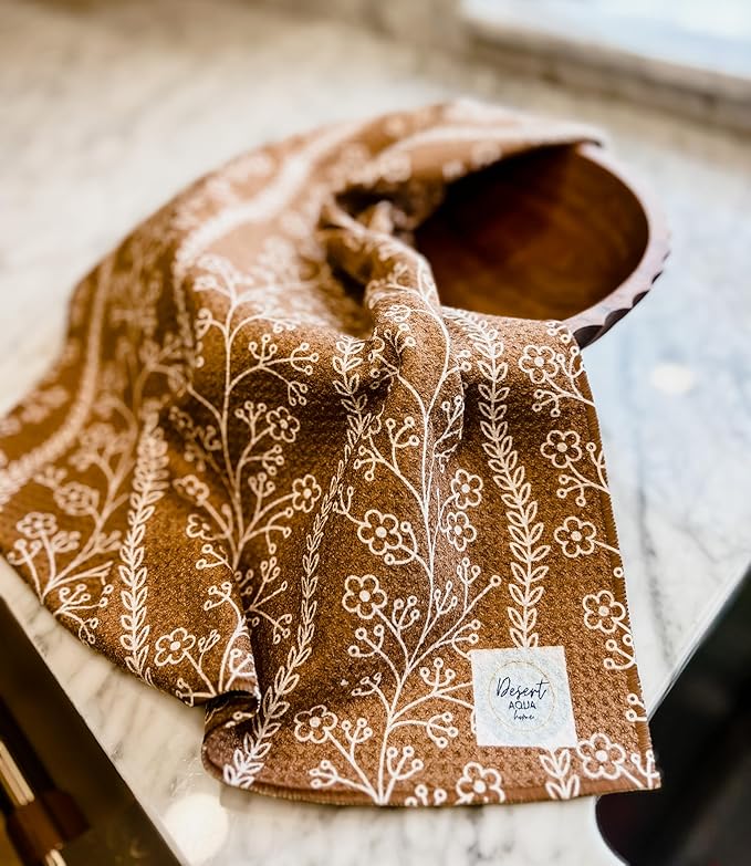 || 3 Pack|| Double Sided || Not Your Ordinary Dish Towels || Waffle Weave Microfiber || Highly Absorbent || Hanging Loop || Dish Cloths || Modern || Designer Prints (Coffee)