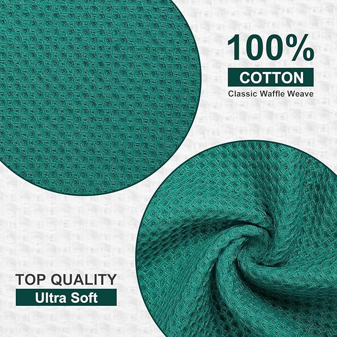 Homaxy 100% Cotton Waffle Weave Kitchen Towels, 13 x 28 Inches Super Absorbent and Machine Washable Dish Towels for Drying Dishes, 6-Packs, Green