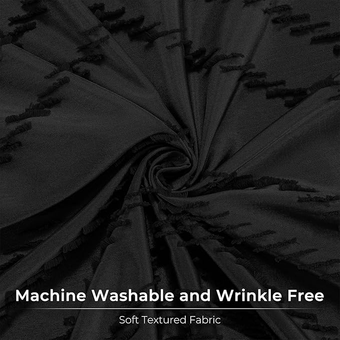 Black Boho Shower Curtain Modern Fabric Shower Curtain Shabby Chic Chenille Tufted Chevron Textured Striped Minimalist Shower Curtains 72 x 72 Inches