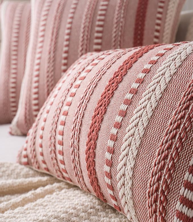 Boho Throw Pillow Covers 22x22 Inch Set of 2, Farmhouse Decorative Couch Pillow Cases, Rust Accent Pillows of Bed, Sofa Bedroom Living Room Home Decor Cushion Cover