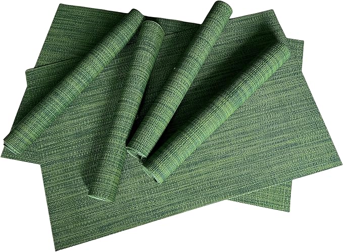WAZAIGUR Placemats Set of 6 for Dining Table Heat-Resistant Washable Place Mats Woven Vinyl Kitchen Table Mats Easy to Clean,Hunter Green